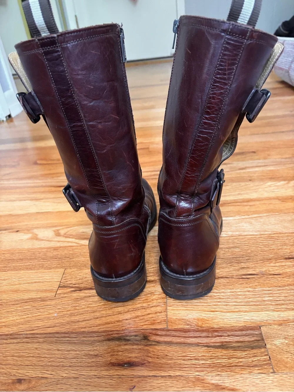 Coach Men's Moto Engineer Boots Dark Brown Leather Buckle Harness